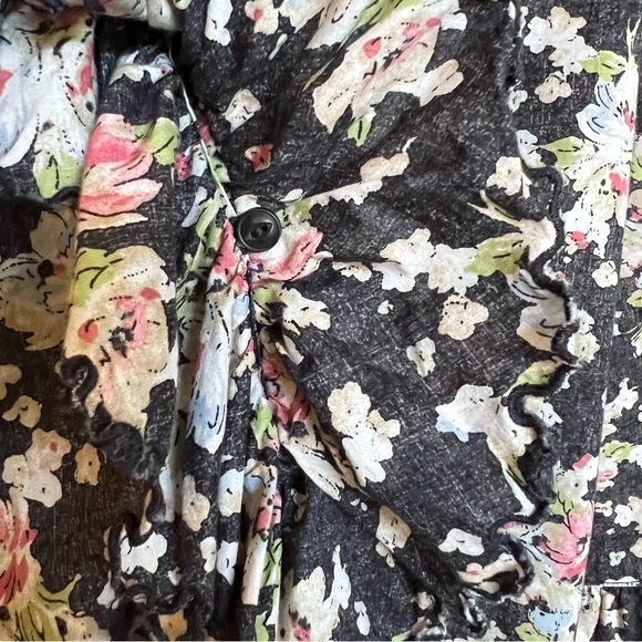 LRL Lauren Jeans Black Floral Ruffled Button Down Romantic Blouse.  Size S - Picture 8 of 15